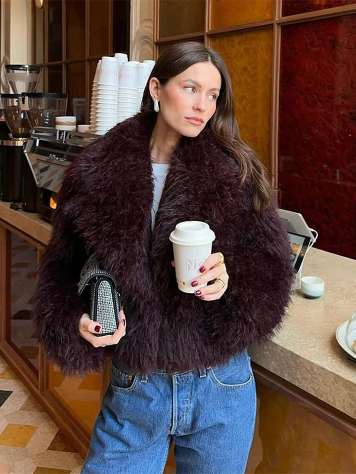 Faux Fur Jacket Coat Women Warm Fluffy Loose Long Sleeve Lapel Female Cardigan