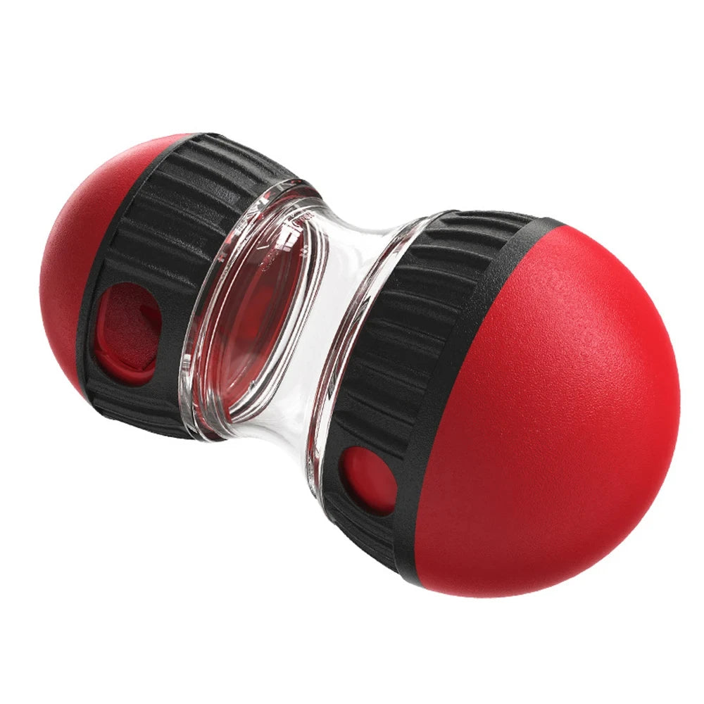 interactive food dispensing dog toy Leaky Food Ball Puzzle in red and black design.